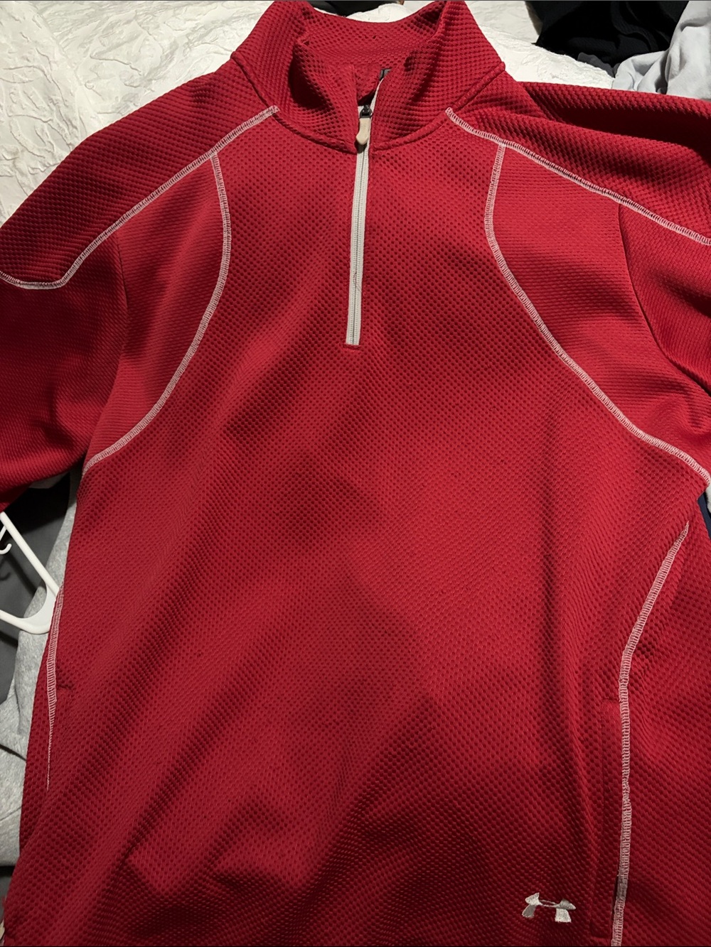 Under Armour Men's Red Pullover Hoodie with White Contrast Stitching